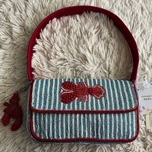 NEW Made In India Lobster White & Blue Stripes Beaded Purse TikTok VIRAL